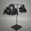 Dayak Piercing Jewelry Male Earring With Interlocking Aso Motif From Wood With Display Stand - Image 7