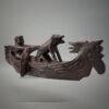 Old Sarawak Boat Carving With Human And Dog Pet in Ironwood - Image 9