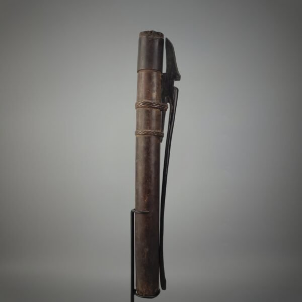 Old Borneo Dayak Bamboo Quiver With Carved Hornbill Holder - Image 2