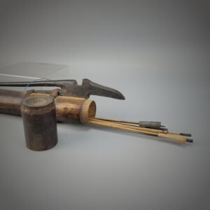 Old Borneo Dayak Bamboo Quiver With Carved Hornbill Holder