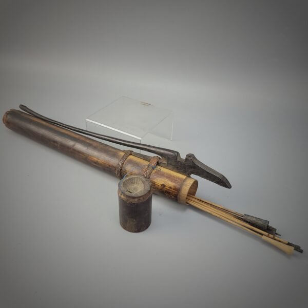 Old Borneo Dayak Bamboo Quiver With Carved Hornbill Holder - Image 10