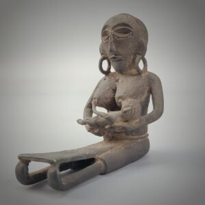 Antique Bronze Maternity Weaving Figure of a Woman and Her Child