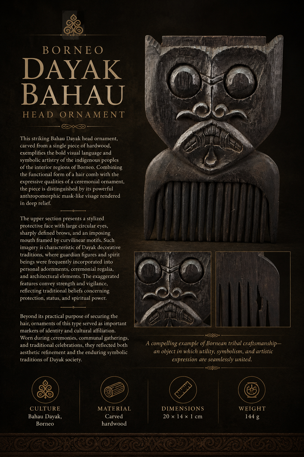 Borneo Dayak Bahau Ceremonial Head Ornament - Image 7
