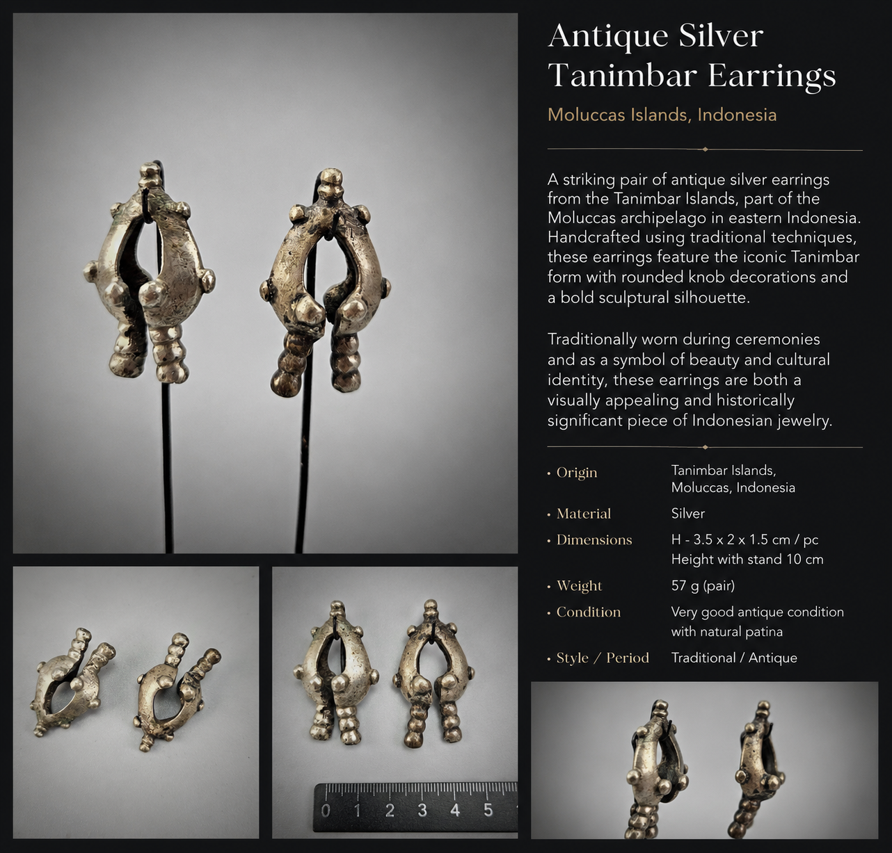 Antique Silver Tanimbar Earrings from Moluccas Islands - Image 9