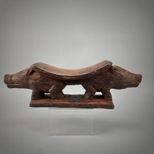 Old Wooden Head Rest From Papua with 2 Pig
