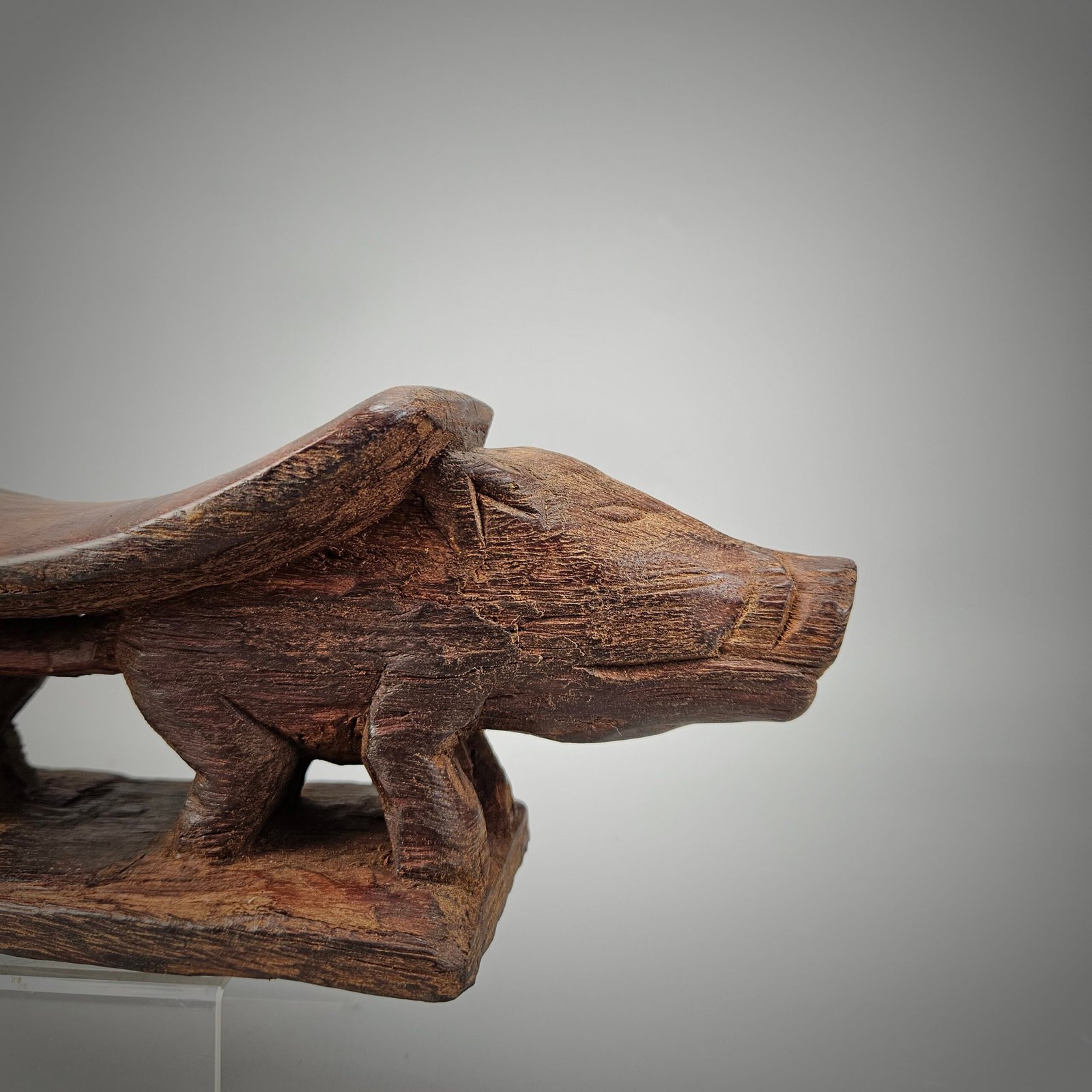 Old Wooden Head Rest From Papua with 2 Pig - Image 4