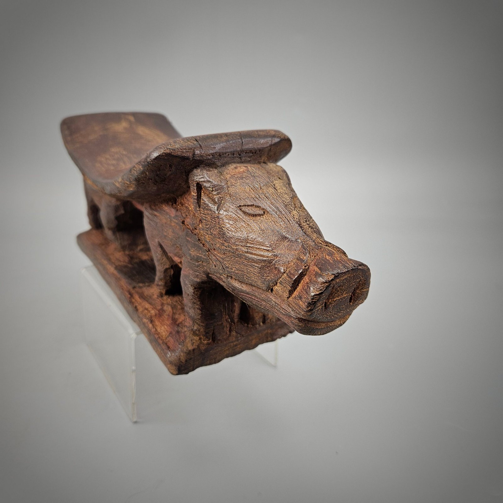 Old Wooden Head Rest From Papua with 2 Pig - Image 5