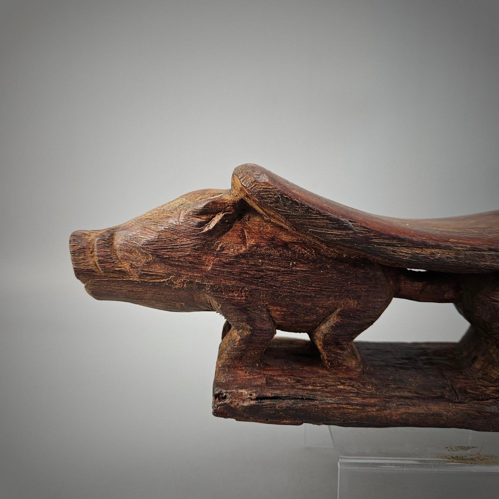 Old Wooden Head Rest From Papua with 2 Pig - Image 7