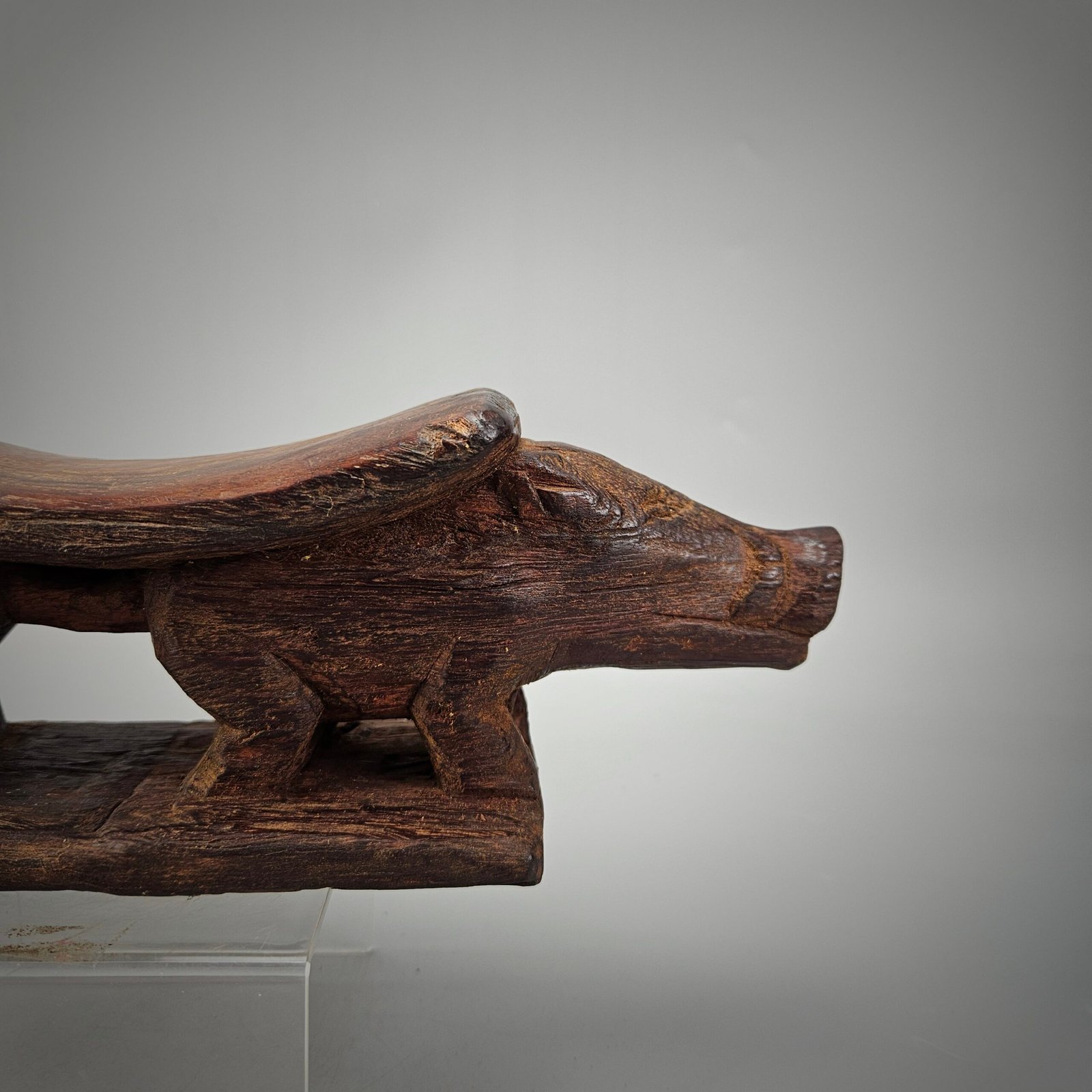 Old Wooden Head Rest From Papua with 2 Pig - Image 8