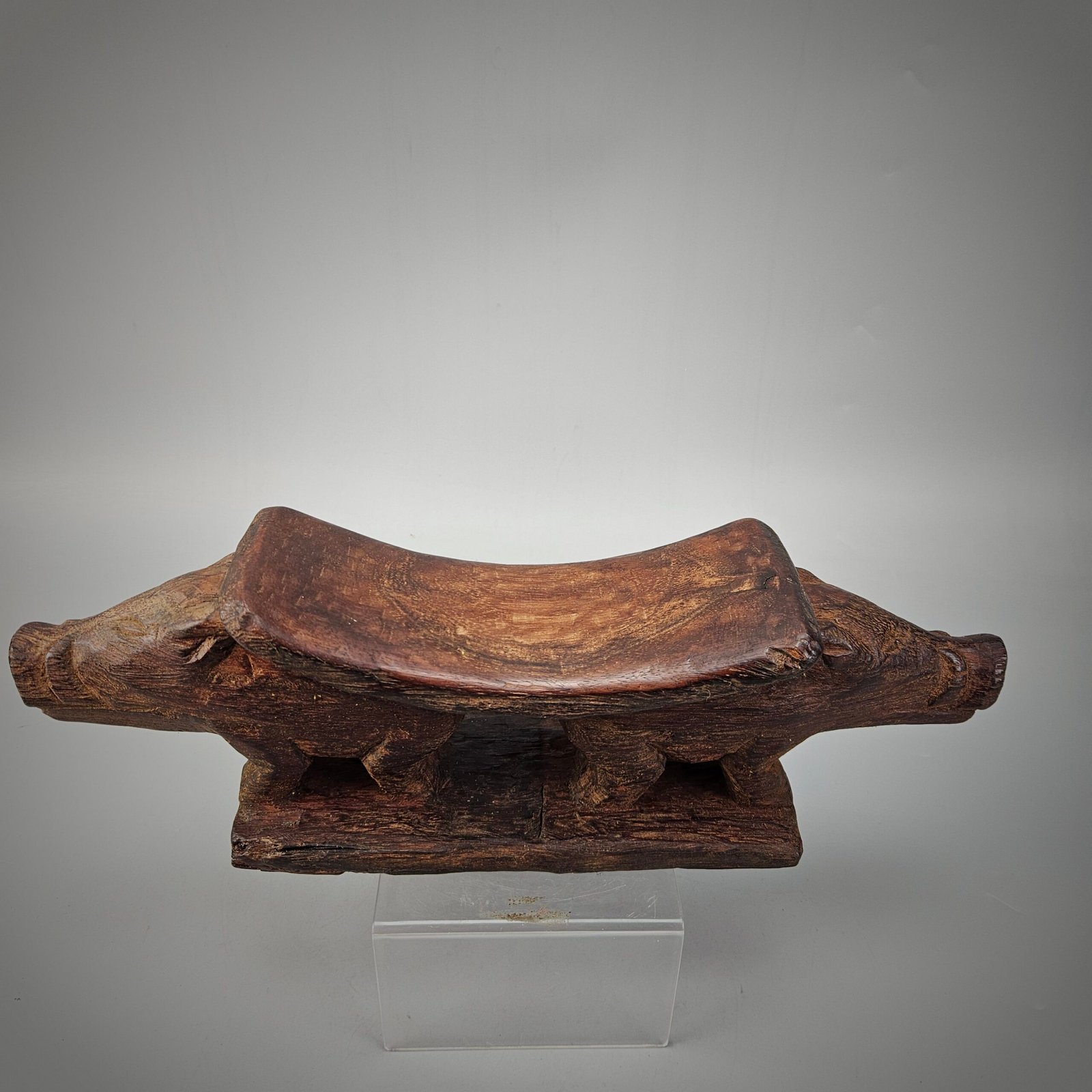 Old Wooden Head Rest From Papua with 2 Pig - Image 10