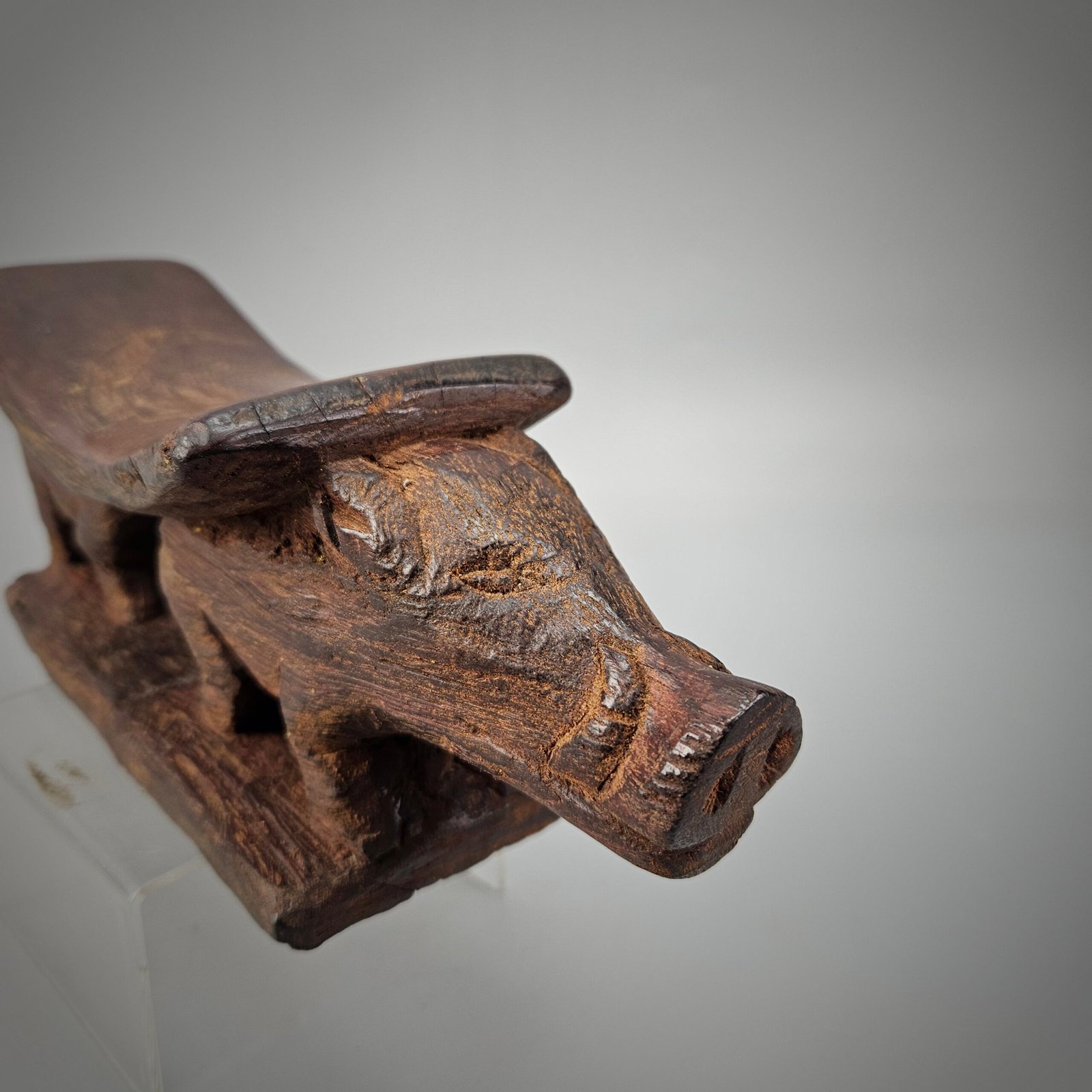 Old Wooden Head Rest From Papua with 2 Pig - Image 11