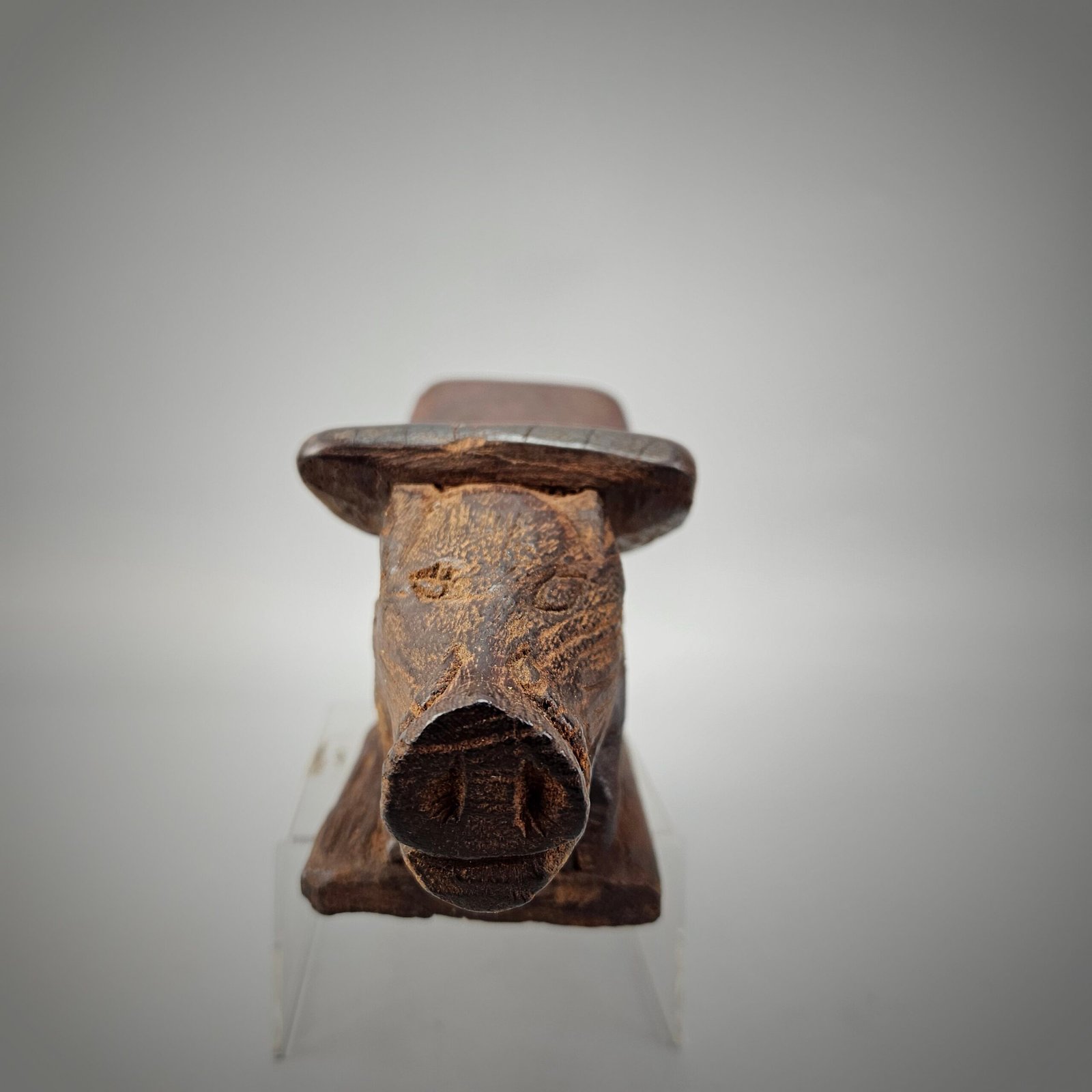 Old Wooden Head Rest From Papua with 2 Pig - Image 12