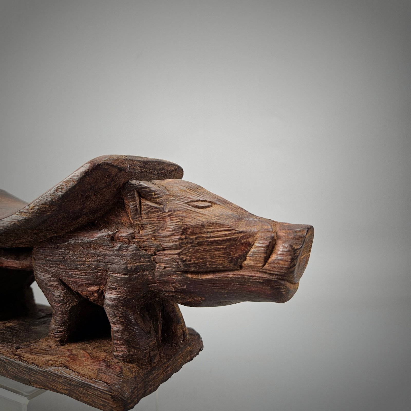 Old Wooden Head Rest From Papua with 2 Pig - Image 14