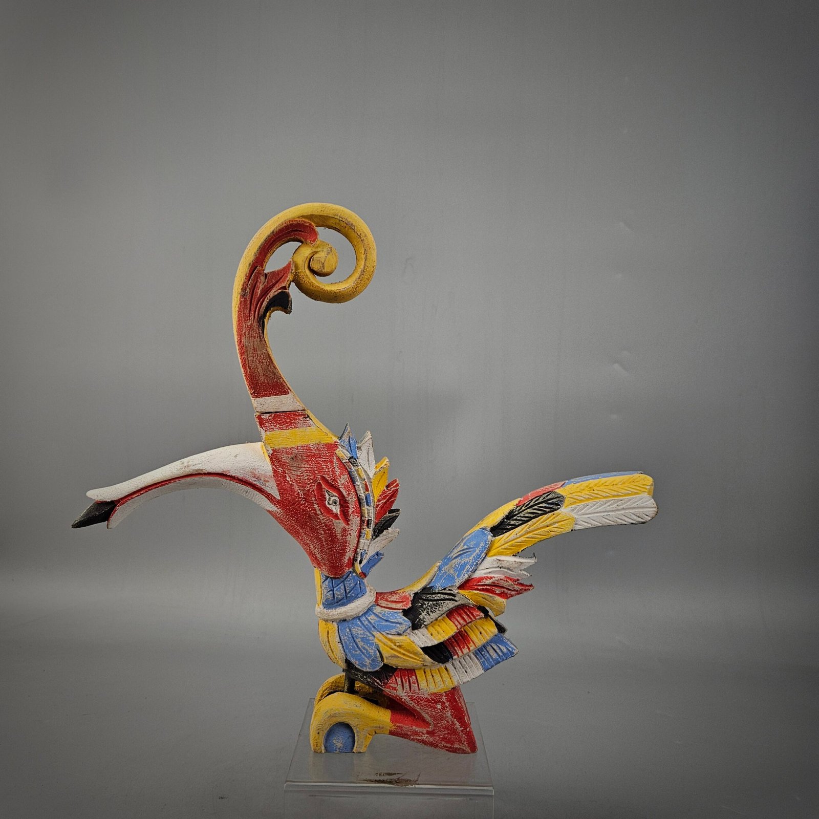 Small Carved Wooden Hornbill in Multicolor - Image 5