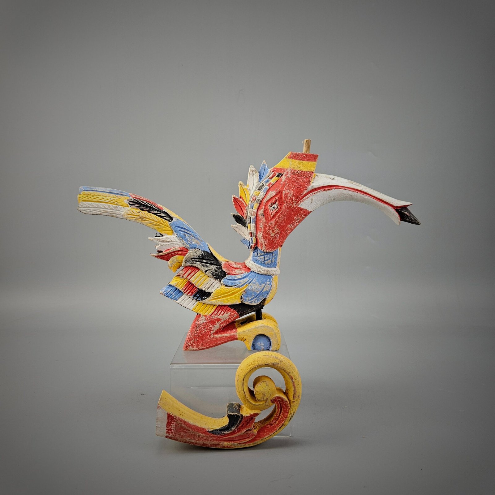 Small Carved Wooden Hornbill in Multicolor - Image 3