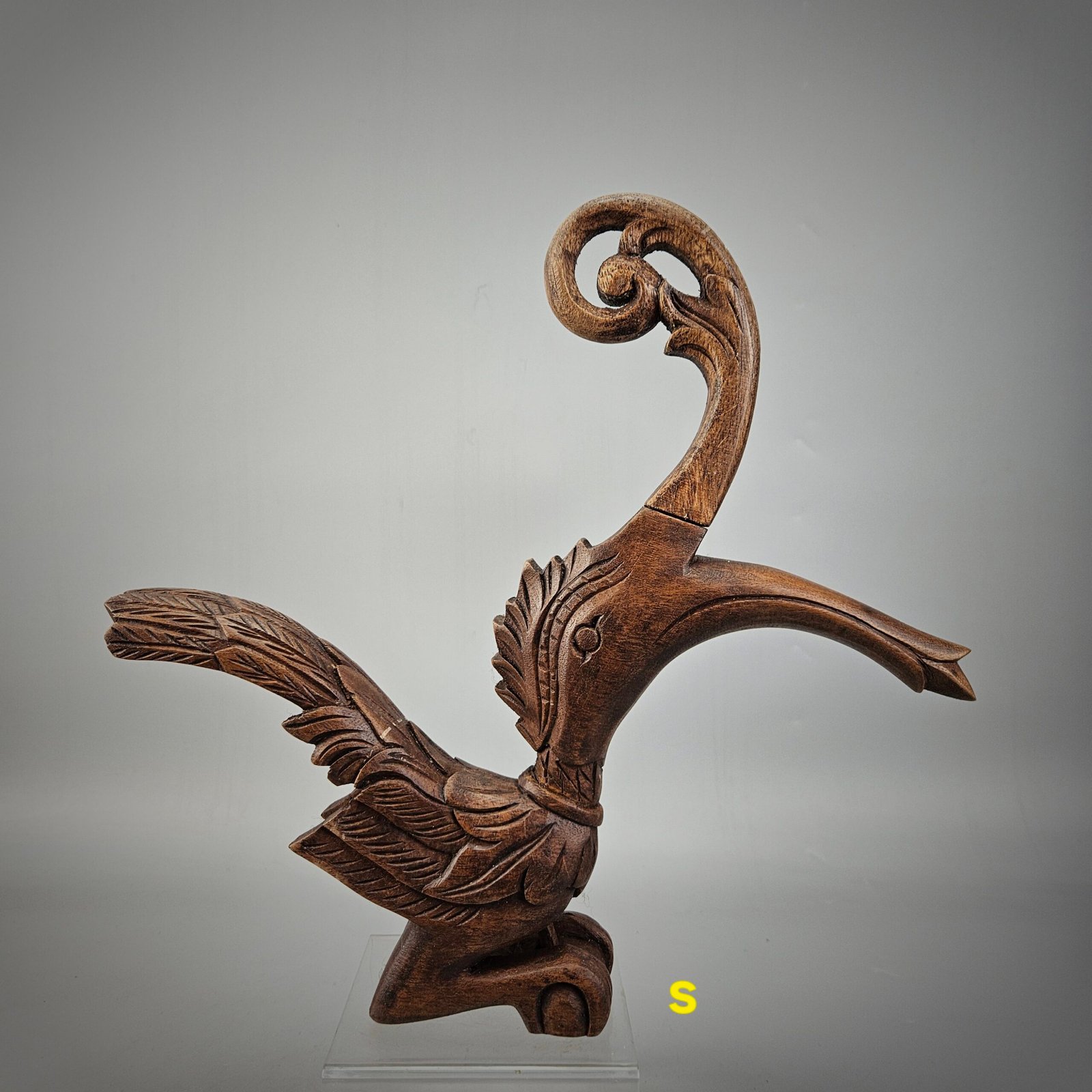 Small Carved Wooden Hornbill in Brown Finish