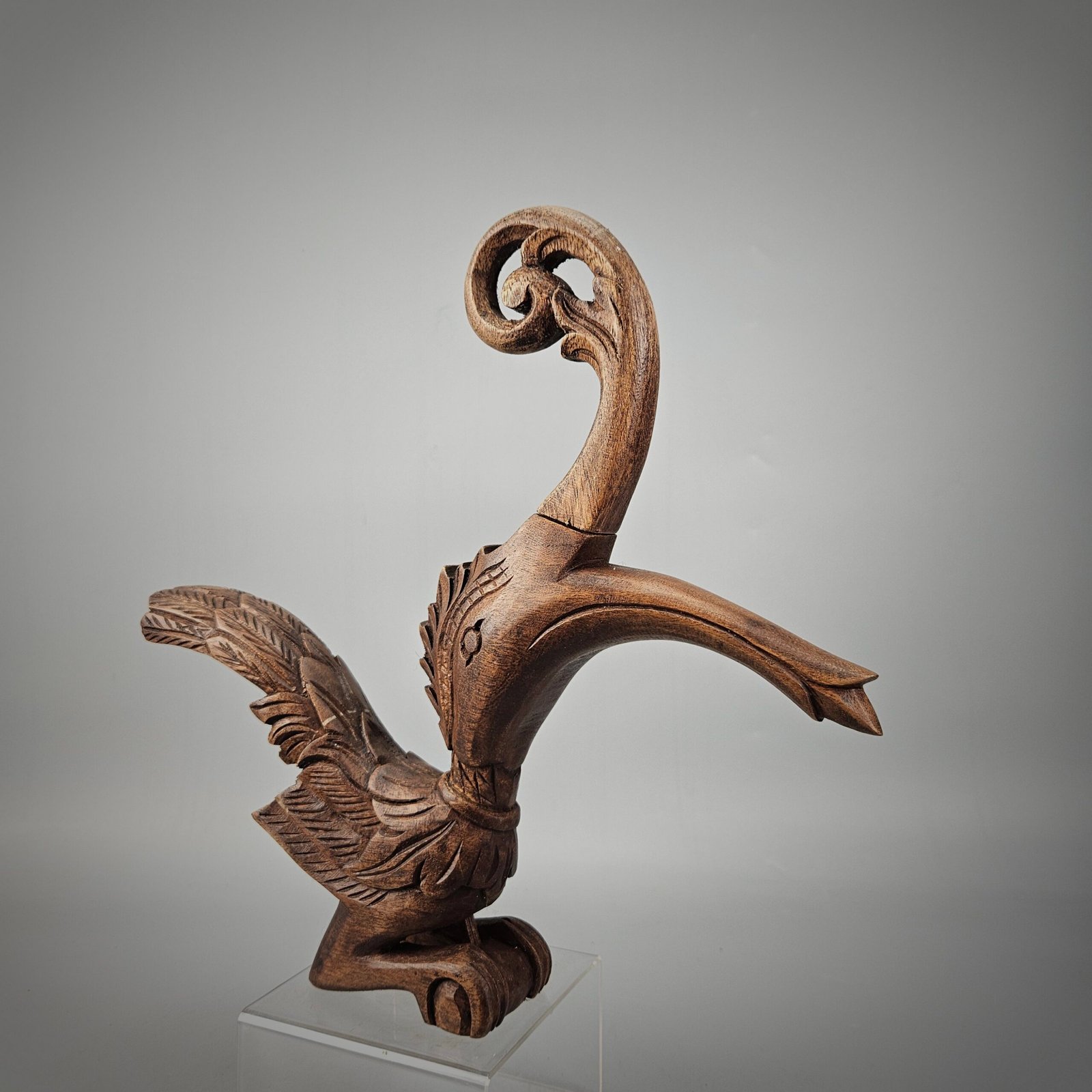 Small Carved Wooden Hornbill in Brown Finish - Image 3