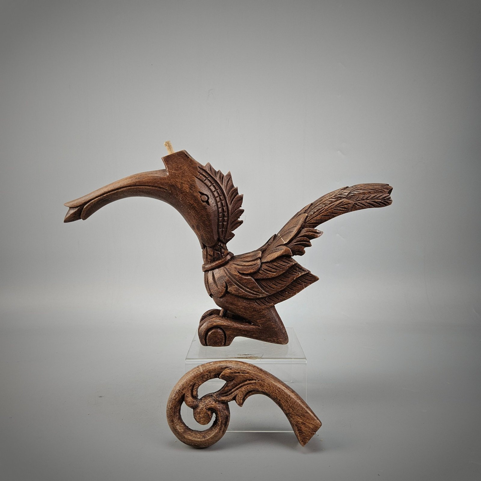Small Carved Wooden Hornbill in Brown Finish - Image 7